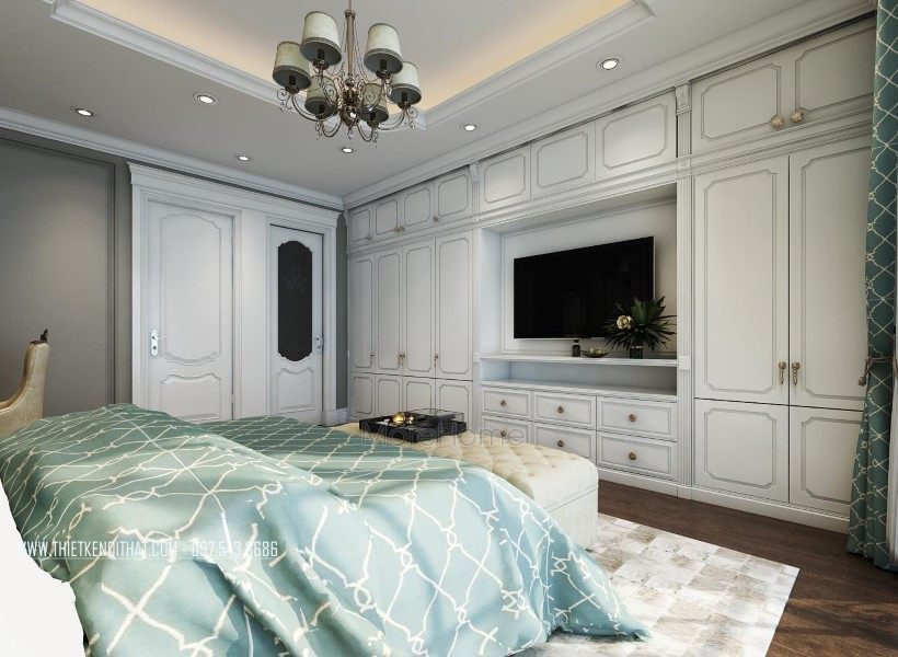 Thiết kế nội thất phòng ngủ nhà liền kề khu đô thị Văn Quán